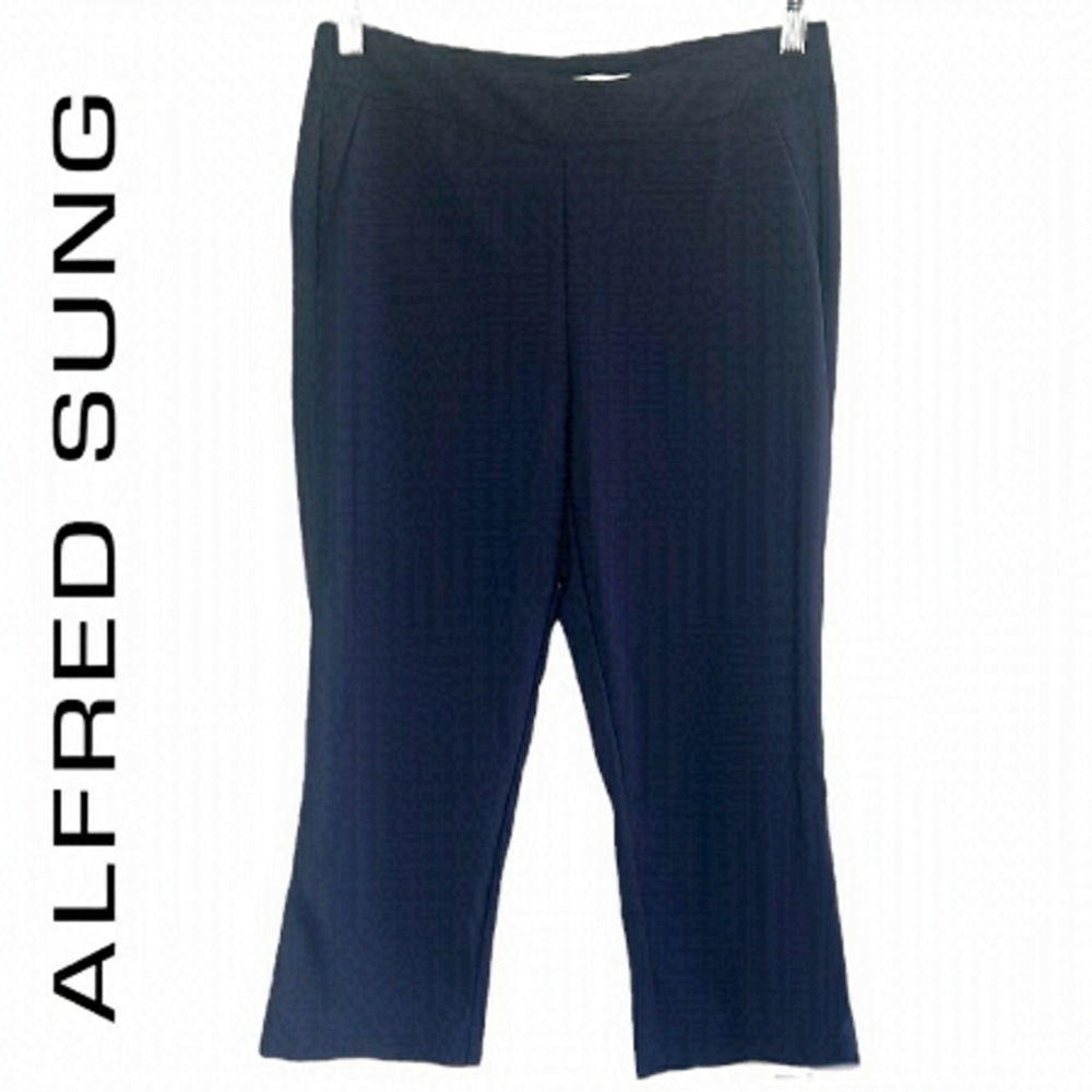 Sung Alfred Sung Navy Pull On High-Rise Capris Size 6
